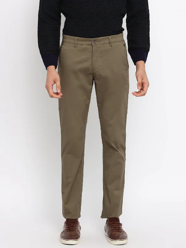 Men's Casual Flat front Olive Green  Trousers