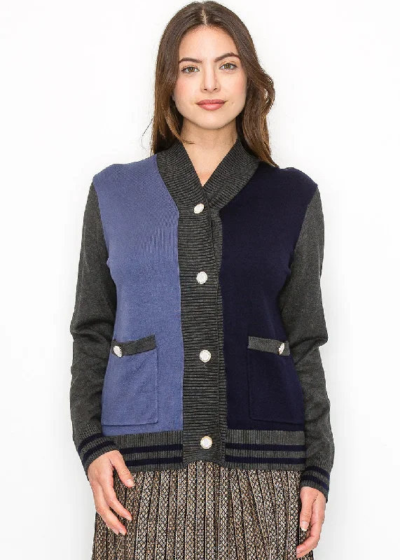 Colorblock Navy and Blue Buttoned Cardigan