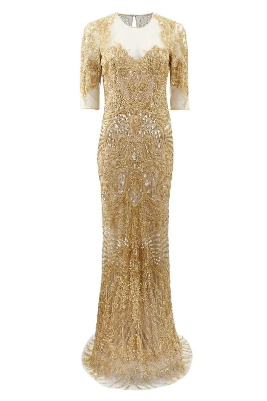 Illusion Neckline Embroidered Gown