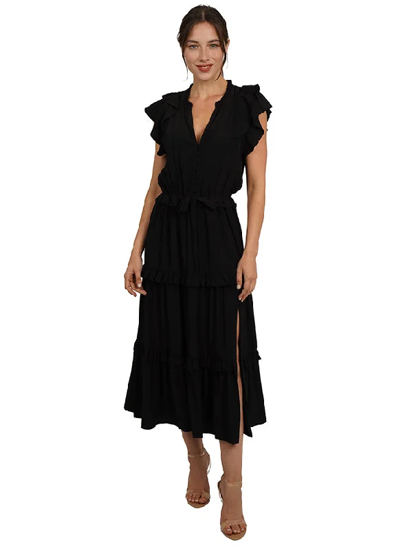 Vesper Black Tiered Midi Dress