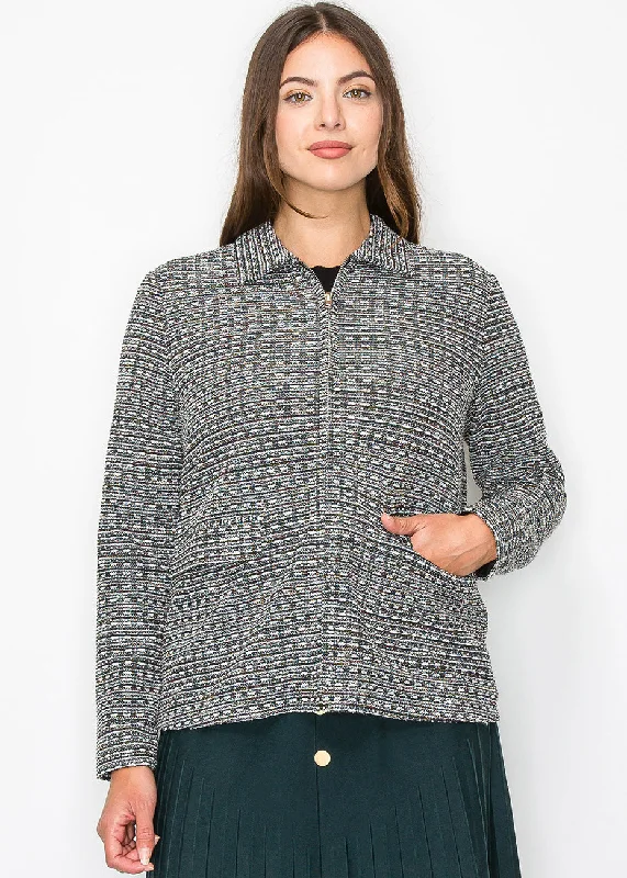 Collared Knit Jacket with Geometric Pattern