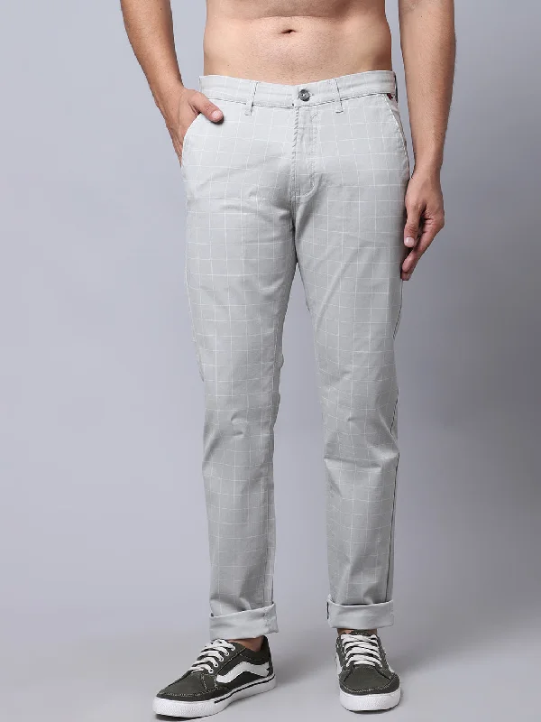 Men's Casual Flat front Grey Checks Trousers