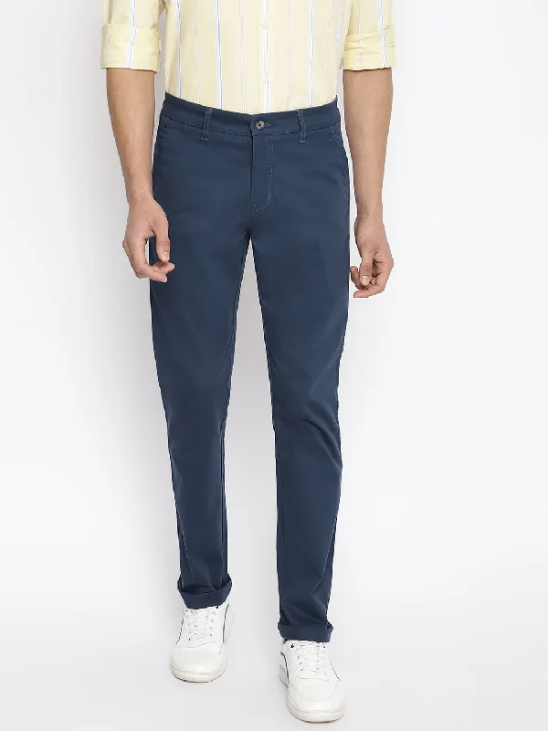 Men's Casual Flat front Blue  Trousers