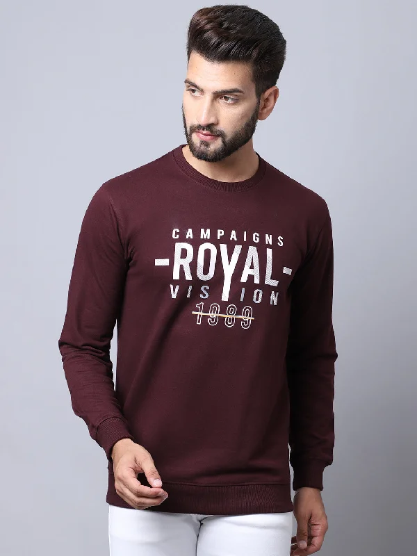 Men Round Neck Full Sleeves Winter Wear Maroon T-Shirt