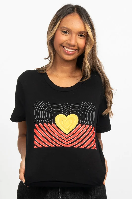 Proud Heart Flag Black Cotton Crew Neck Womens T-Shirt