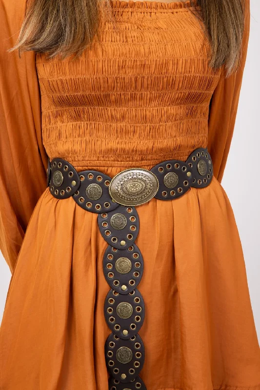 Wide Boho Disc Belt for Women in Brown | IW60011AGO-BROWN