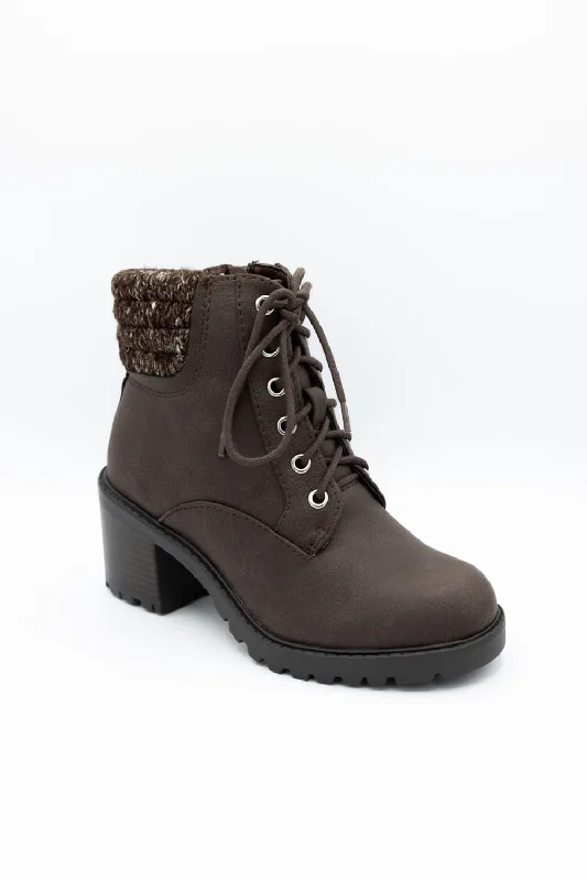 Soda Henry Knit Ankle Lace Up Booties for Women in Brown | HENRY-S BROWN