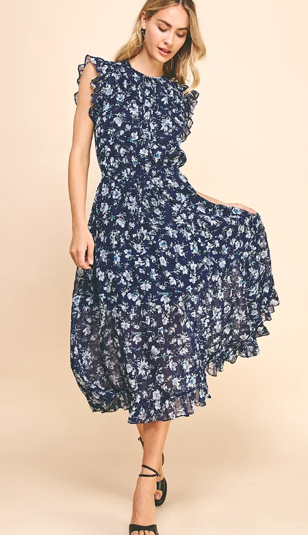 Ashley Navy Floral Midi Dress