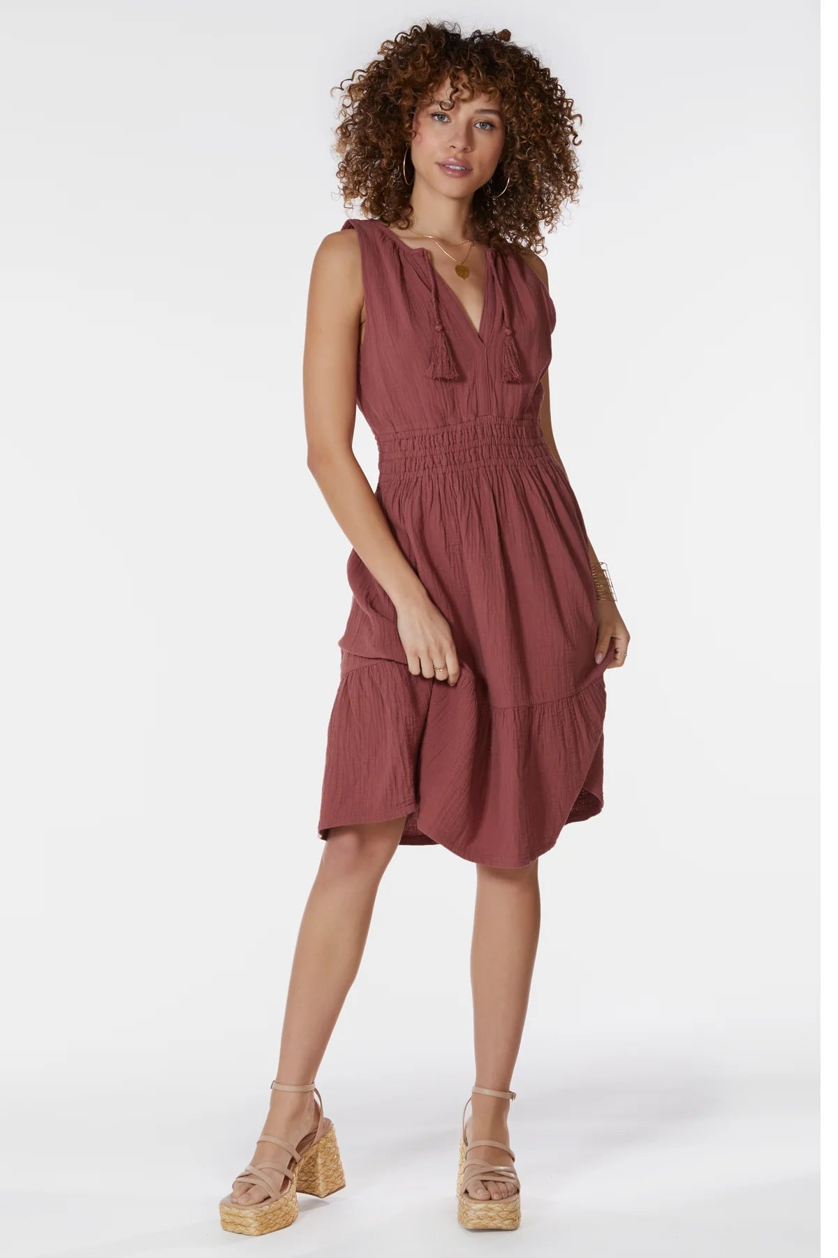 Split Neck Tassle Midi Dress