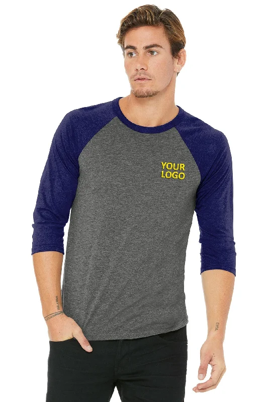 Bella Canvas Unisex 3/4-Sleeve Baseball T-Shirt, Grey/ Navy