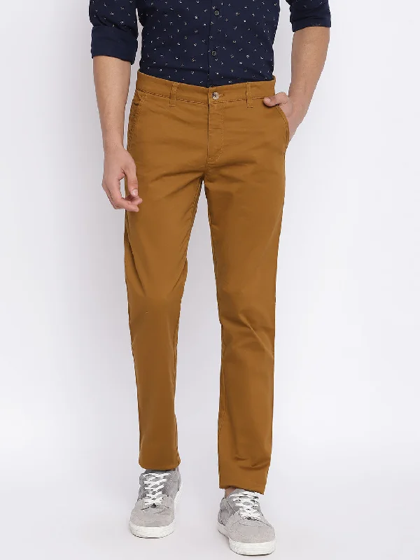 Men's Casual Flat front Camel Brown  Trousers