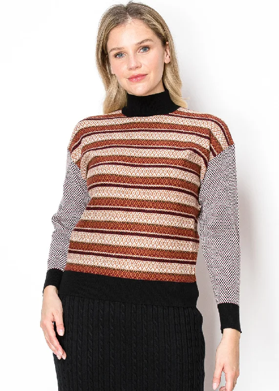 Multi-Pattern Rust and Black Sweater