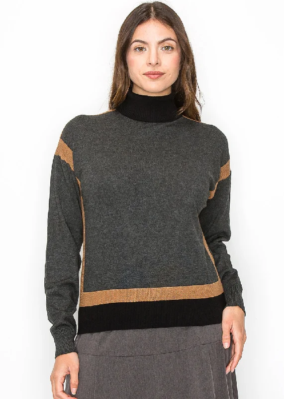 Grey and Camel Color Block Sweater