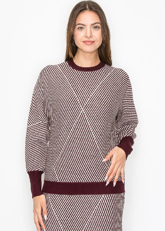 Burgundy & White Graphic Sweater