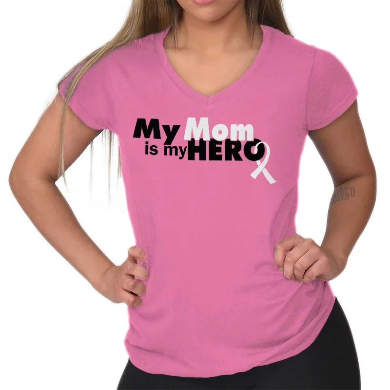 My Mom Is My Hero Junior Fit V-Neck T Shirt