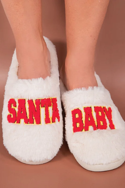 Simply Southern Santa Baby Bunny Slippers for Women in White | PP-0224-SLPR-BNY-GLSN-BABY