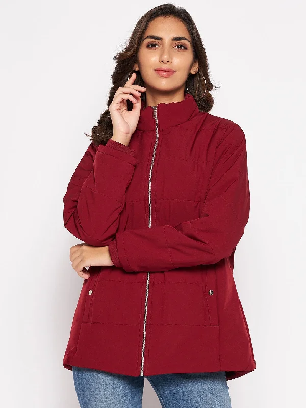 Women's Casual  Maroon Quilted  Jacket