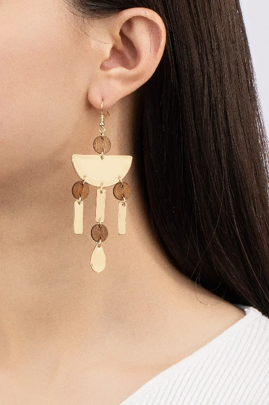 Geo Metal & Wood Chandelier Earrings