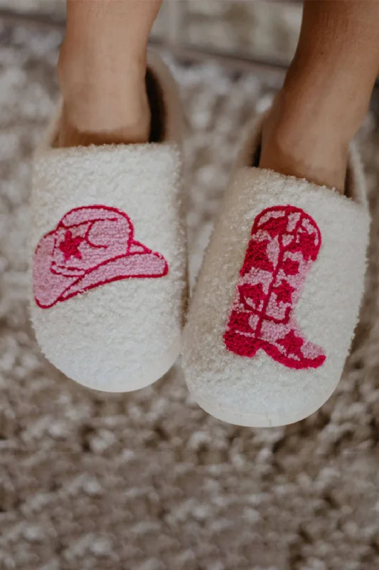 Cowboy Hat and Boot Slippers for Women in White | KDC-SLPR-120-WHT