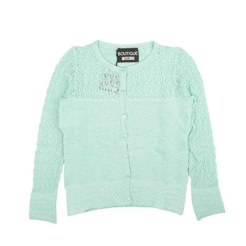 BOUTIQUE MOSCHINO Turquoise Knit Pointelle Cardigan