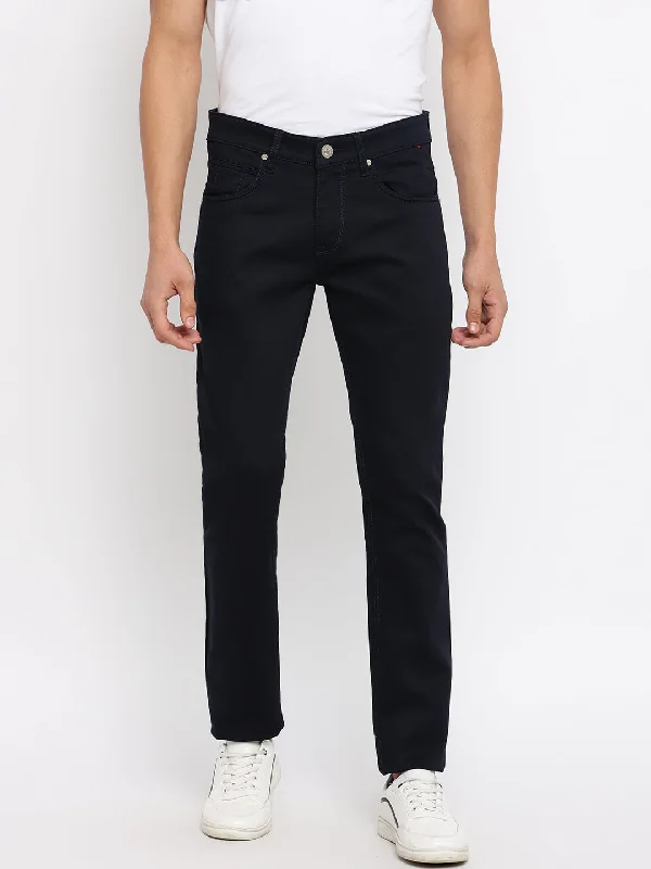 Men's Casual Flat front Navy Blue  Trousers