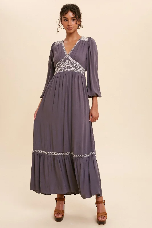 V-Neck Embroidered Maxi Dress