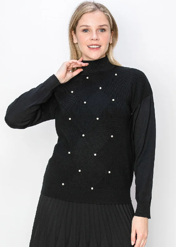 Pearl Accent Black Knit Sweater