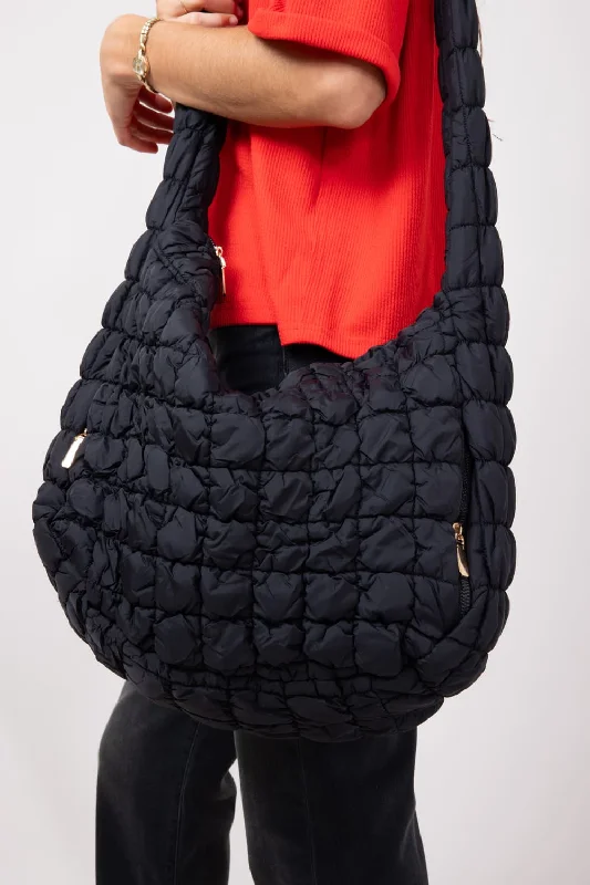 Large Quilted Puffer Bag for Women in Black | EG10279-BLACK