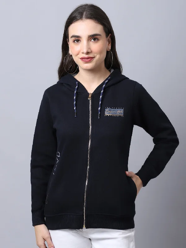 Women's Casual  Navy Blue Regular Full Sleeve Zipthru  Sweatshirt