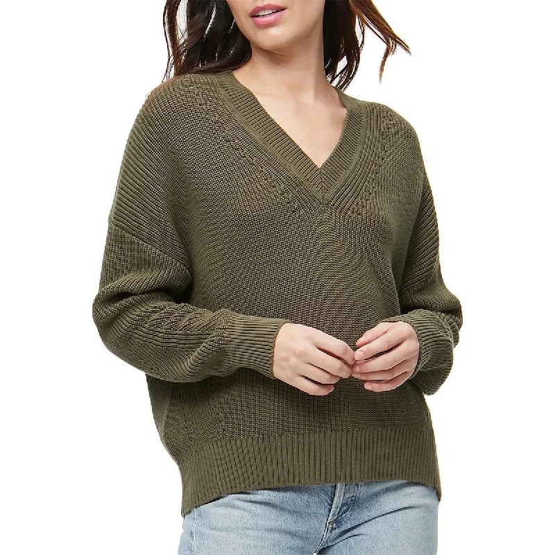 Joss Womens V-Neck Pointelle Pullover Sweater