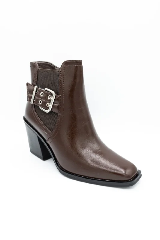 Top Moda Karen Buckle Booties for Women in Brown | KAREN-8 BROWN