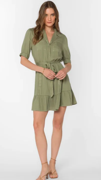 Belva Olive Tencel Short Sleeve Dress