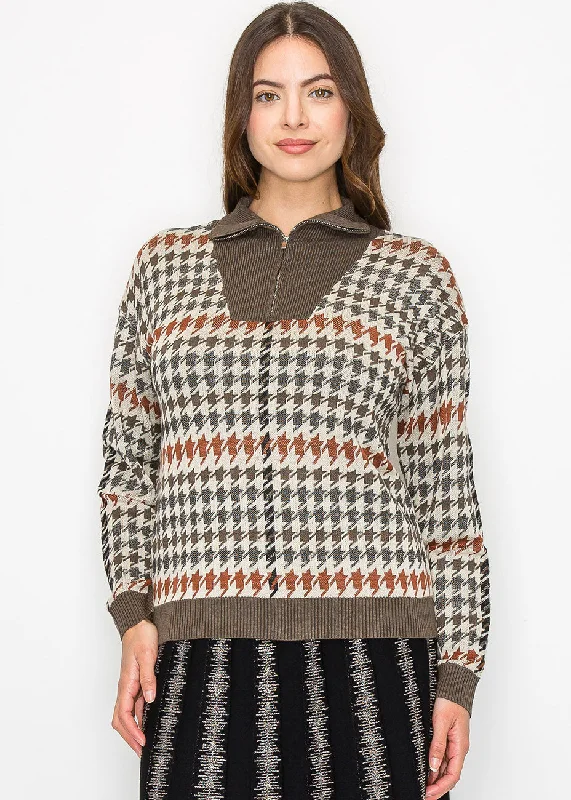 Autumn Houndstooth Knit Sweater