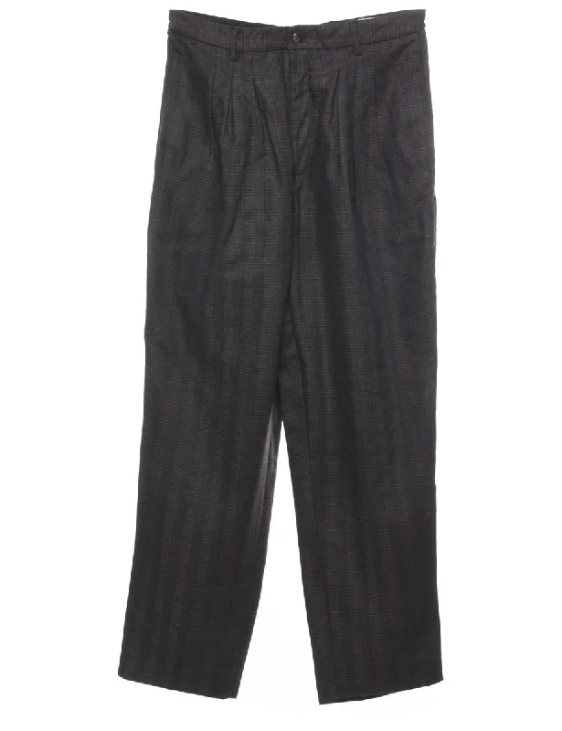 Checked Grey Tapered 1990s Trousers - W30 L31