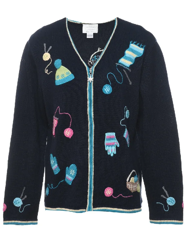 Embroidered Christmas Cardigan - L