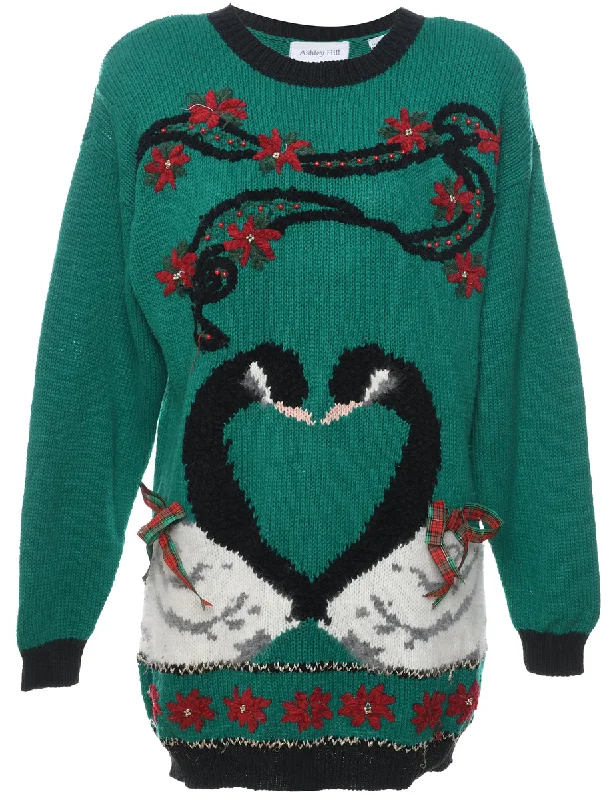 Festive Print Christmas Jumper - L