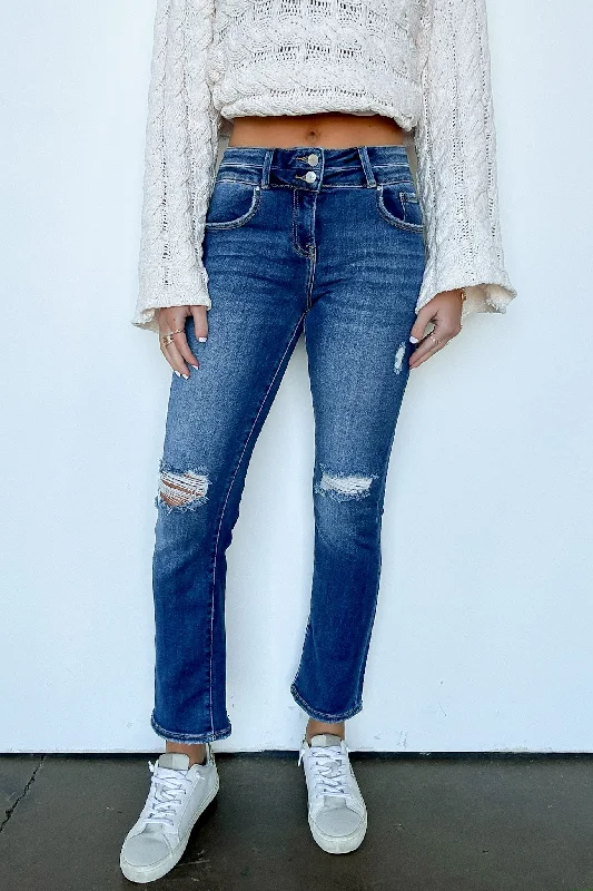 Marisse High Rise Distressed Slim Straight Jeans