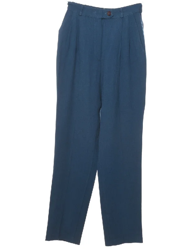 Navy Pleated Trousers - W26 L30