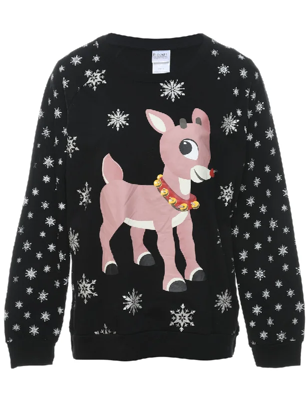 Snowfall Design Black Christmas Sweatshirt - L