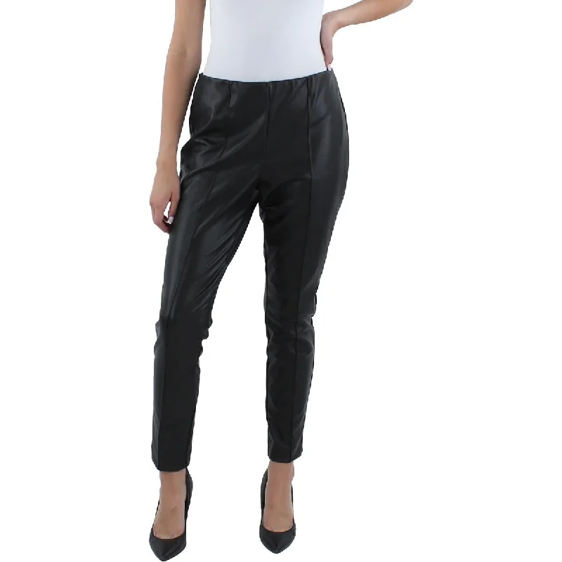 Anne Klein Womens Faux Leather Pull-On Ankle Pants