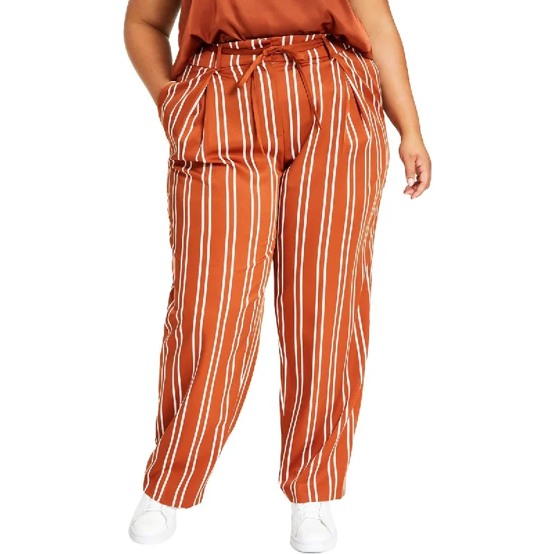 Bar III Womens Plus Striped Tie Waste Wide Leg Pants