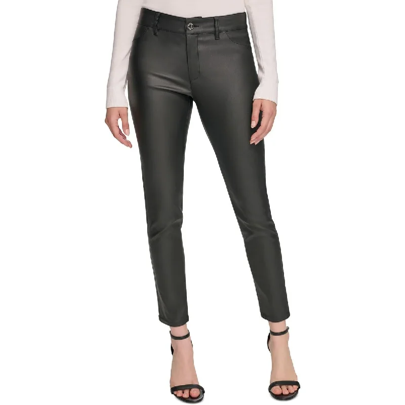 Calvin Klein Womens Faux Leather Coated Skinny Pants