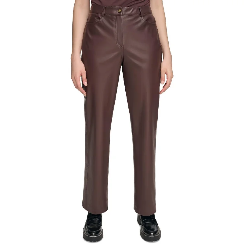 Calvin Klein Womens Faux Leather Straight Leg Pants