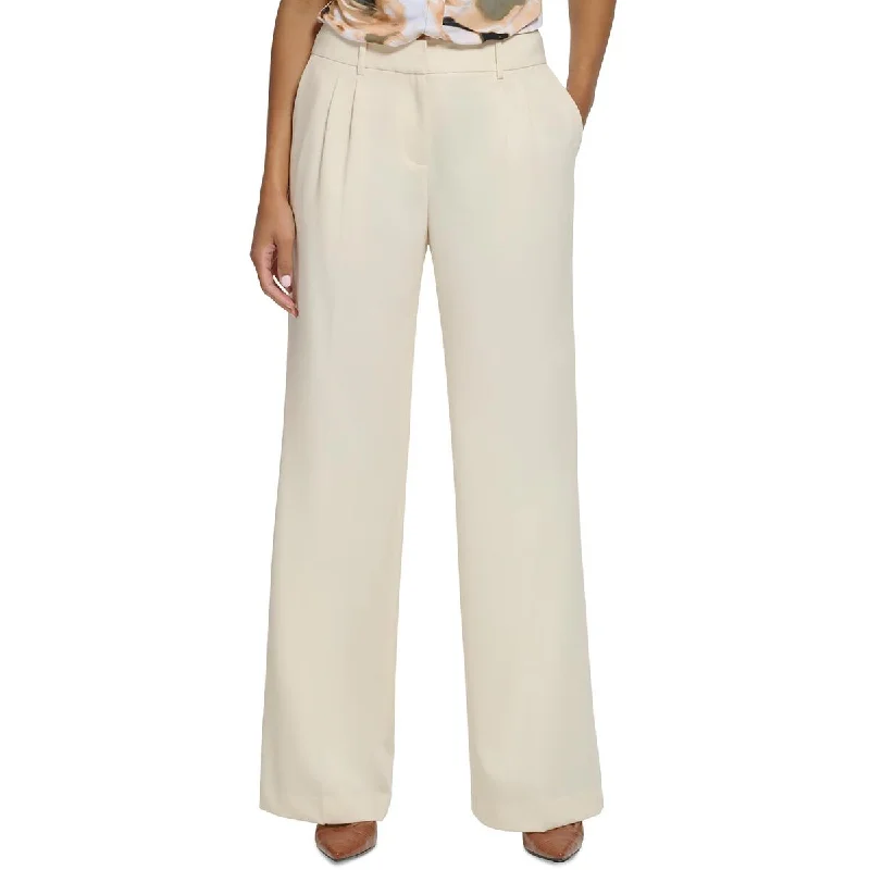 Calvin Klein Womens High Rise Pleated Wide Leg Pants