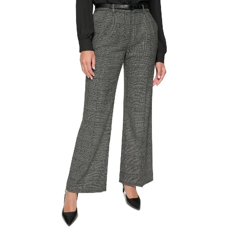 Calvin Klein Womens High Rise Glen Plaid Wide Leg Pants