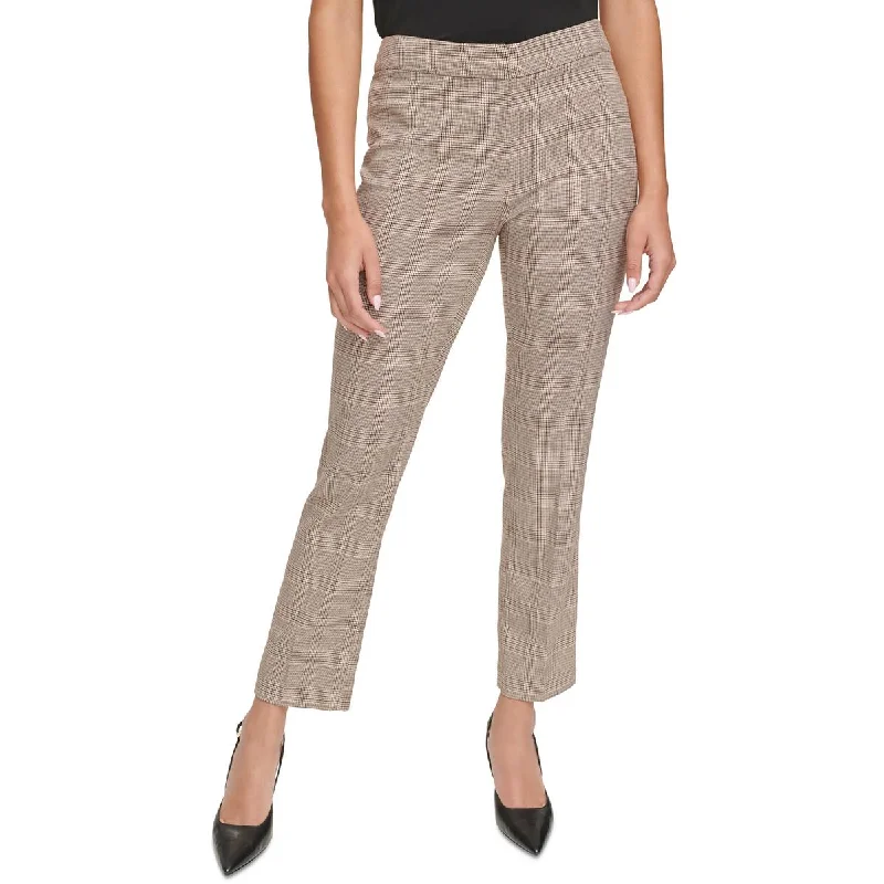 Calvin Klein Womens Petites Mid-Rise Glen Plaid Straight Leg Pants