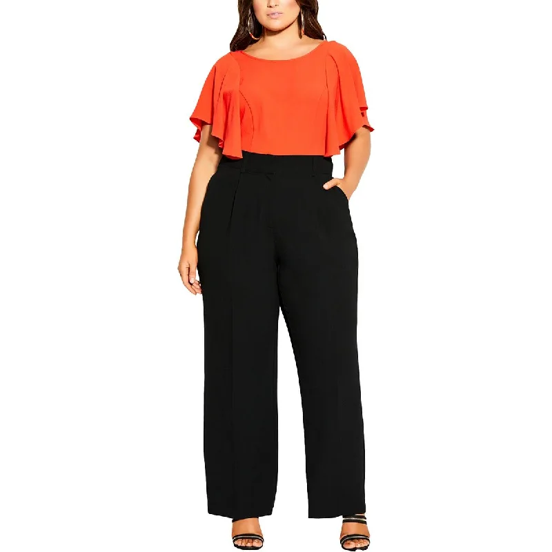 City Chic Womens Plus   Magnetic Pleated Textured Wide Leg Pants