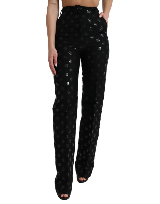 Dolce & Gabbana Chic High Waist Straight Pants with Logo Women's Print