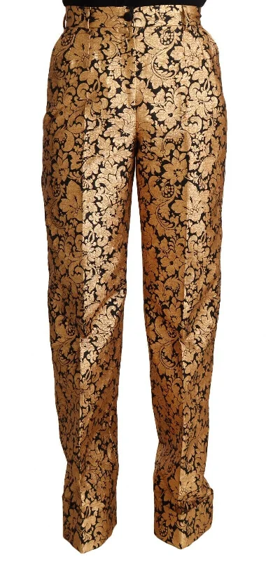 Dolce & Gabbana Elegant Floral Jacquard High Waist Women's Trousers