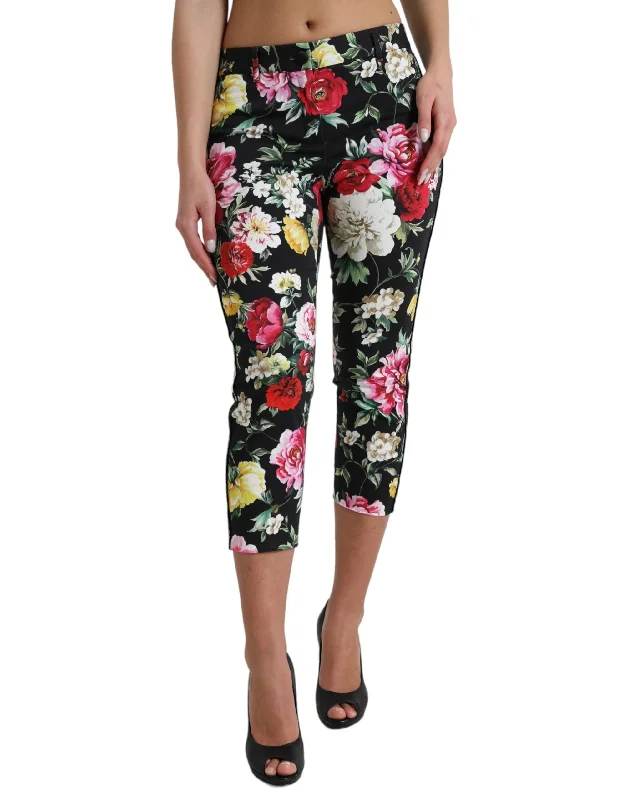 Dolce & Gabbana Elegant Floral Mid Waist Cropped Women's Pants